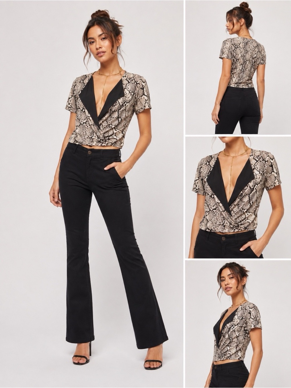 BCBGMaxAzria Silk Snake-Print Wrap Top